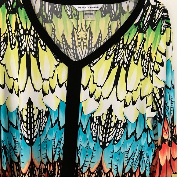 Peter Nygard Colorful Feather Pattern Blouse size Large - Picture 2 of 8